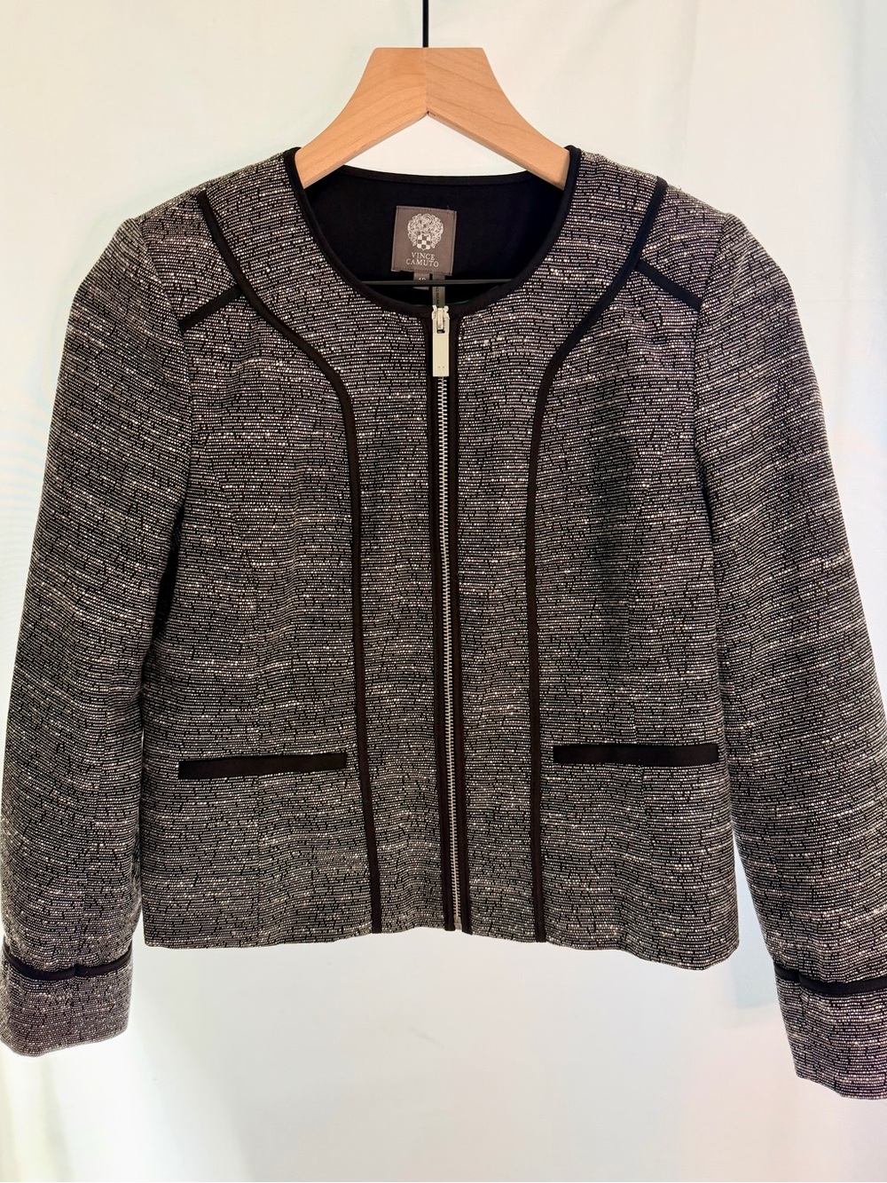 Vince Camuto Black and Gray Tweed Zip Jacket